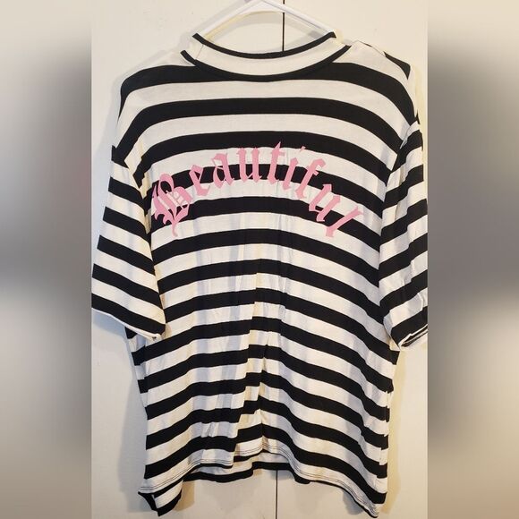 Ashley Nell Tipton 1X Boutique+ Beautiful Graphic Rose Crewneck Striped T-Shirt - Picture 5 of 9
